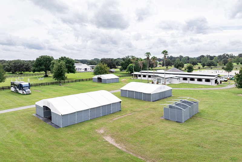 drone view of portable horse stalls